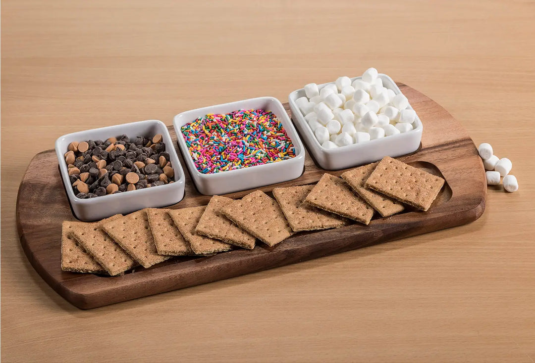 Wood and 3 bowl tray set