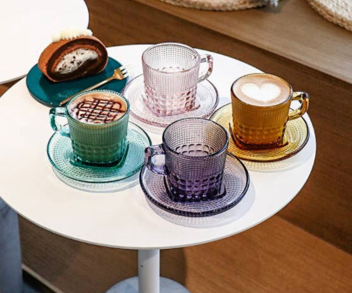 Retro Style Textured Colored Coffee Cup Set